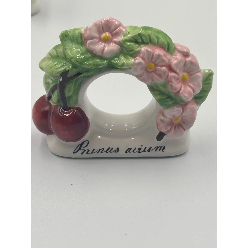 Vintage Ceramic Cherry Blossom Napkin Rings Set of 6‎ Prunus Avium Pink Floral